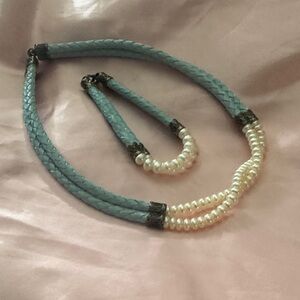 Elegant Blue and Pearl Necklace Set